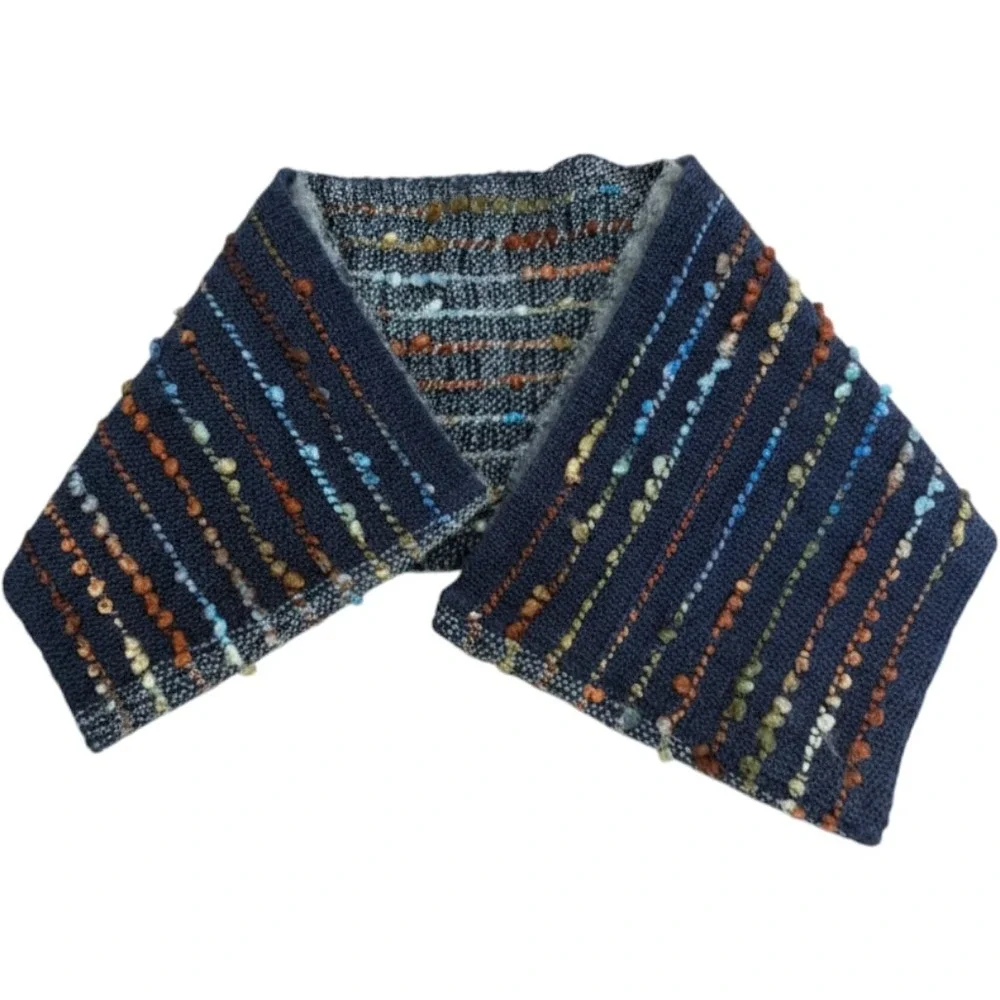 Artisan Handwoven Navy Blue Textured Slub Yarn Infinity Scarf Boho Cowl